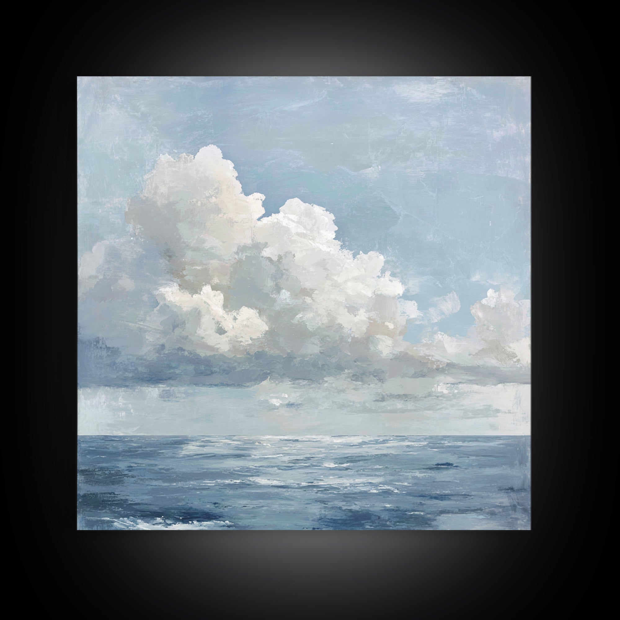 Classic Seascape with Dramatic Clouds Framed Canvas Print, Wall Art, Living Room Decor, Oil Painting, Minimalist Decor, WAL-1x1-51