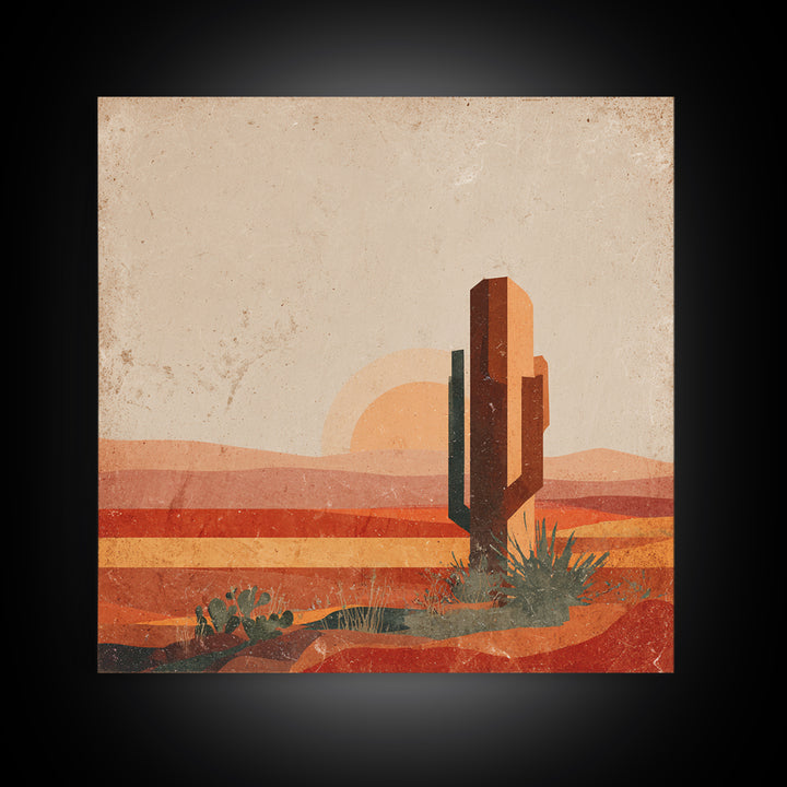 Desert Landscape in Warm Terracotta Tones Framed Canvas Print, Wall Art, Metal Wall Art, Living Room Decor, Oil Painting, WAL-1x1-7