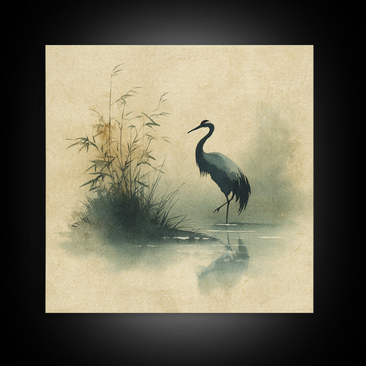 Monochrome Ink Crane Composition Framed Canvas Print, Wall Art, Wood Wall Art, Living Room Decor, Abstract Art, WAL-1x1-72