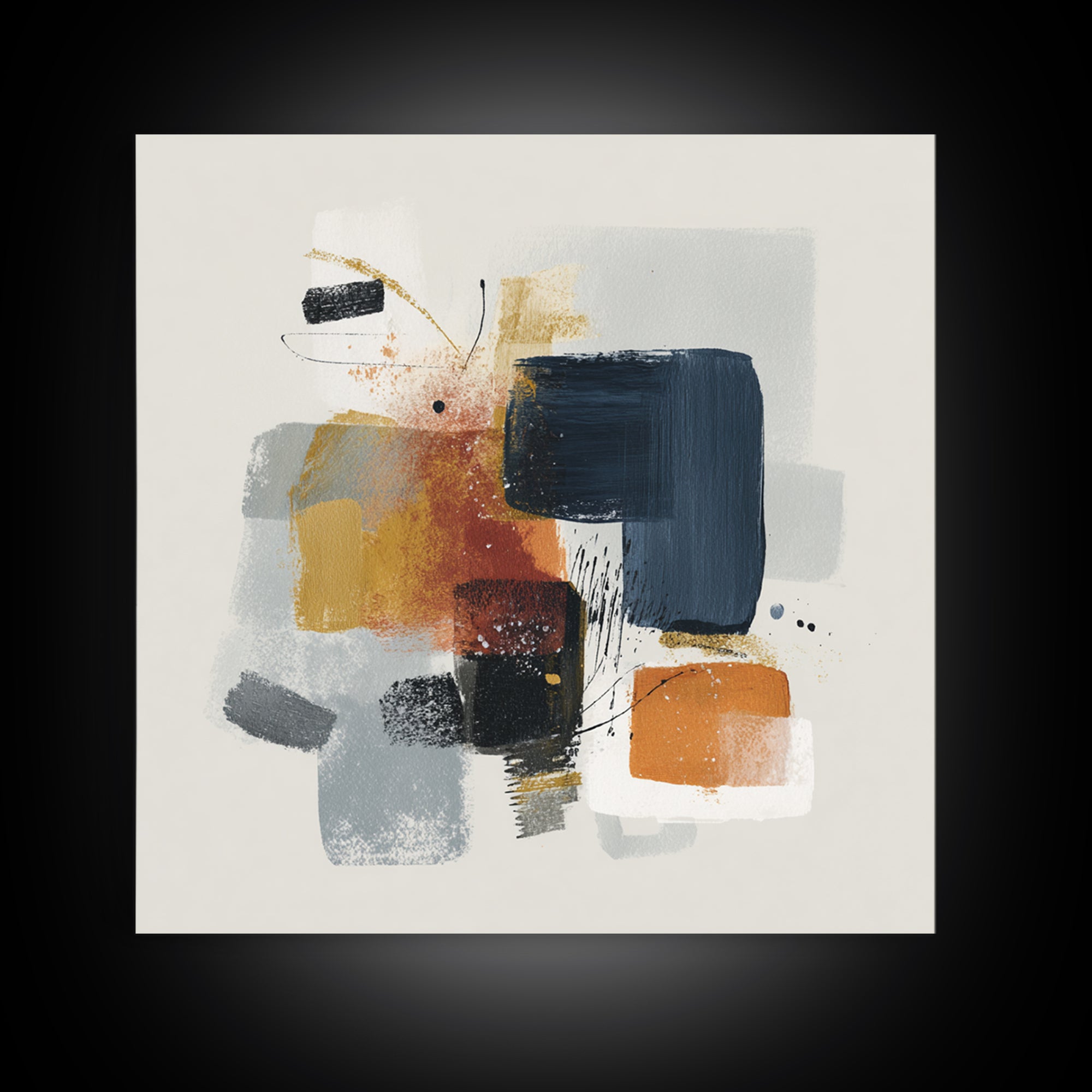 Statement Abstract with Bold Layered Brushwork Framed Canvas Print, Wall Art, Home Decor, Living Room Decor, Abstract Art, WAL-1x1-73