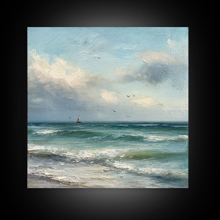 Classic Seascape with Dramatic Clouds Canvas Print, Wall Art, Statement Artwork, Living Room Decor, Fine Art, WAL-1x1-75