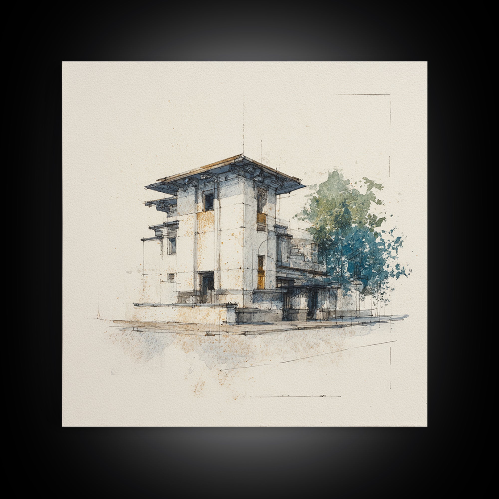 Black and White Architectural Study Framed Canvas Print, Wall Art, Fine Art Print, Living Room Decor, Fine Art, WAL-1x1-80