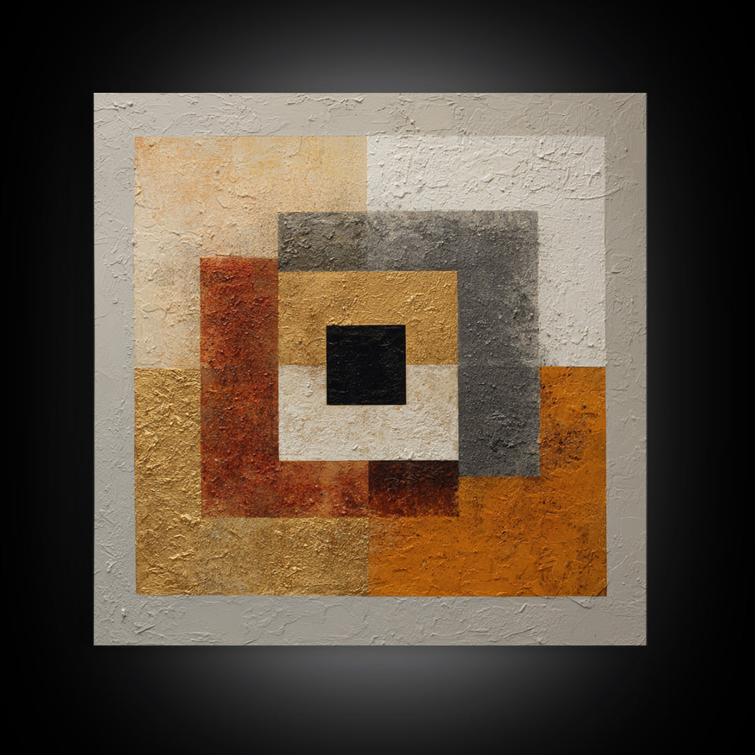 Mid Century Color Block Composition Framed Canvas Print, Wall Art, Wood Wall Art, Living Room Decor, Abstract Art, WAL-1x1-84
