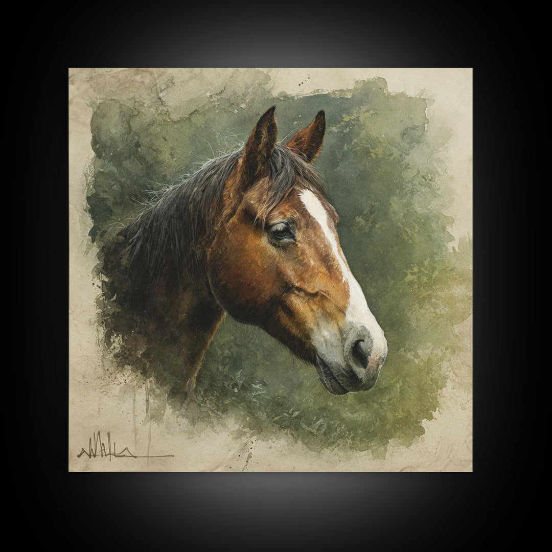 Wild Horse Portrait Canvas Print, Wall Art, Minimalist Decor, Living Room Decor, Fine Art, Wall Art Prints, Mid Century Modern, WAL-1x1-85