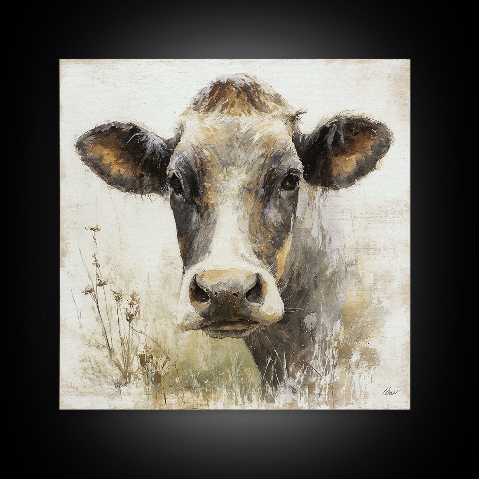 Rustic Farmhouse Cow Portrait Canvas Print, Wall Art, Room Decor, Living Room Decor, Oil Painting, Printable Wall Art, WAL-1x1-91