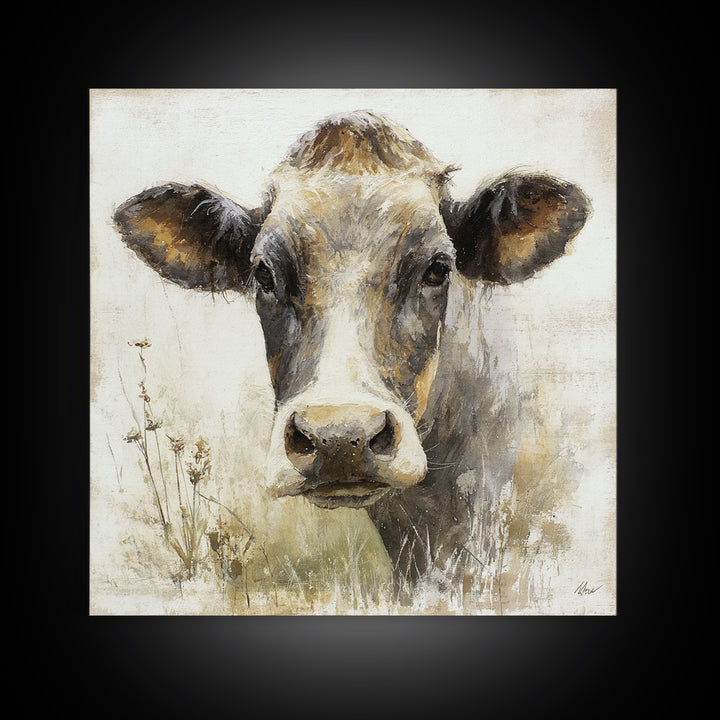 Rustic Farmhouse Cow Portrait Canvas Print, Wall Art, Room Decor, Living Room Decor, Oil Painting, Printable Wall Art, WAL-1x1-91