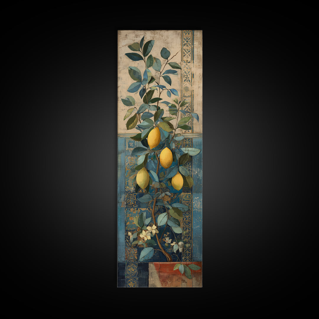 Mediterranean Lemon Branch Still Life Canvas Print, Wall Art, Textured Wall Art, Living Room Decor, Watercolor Art, WAL-1x3-10