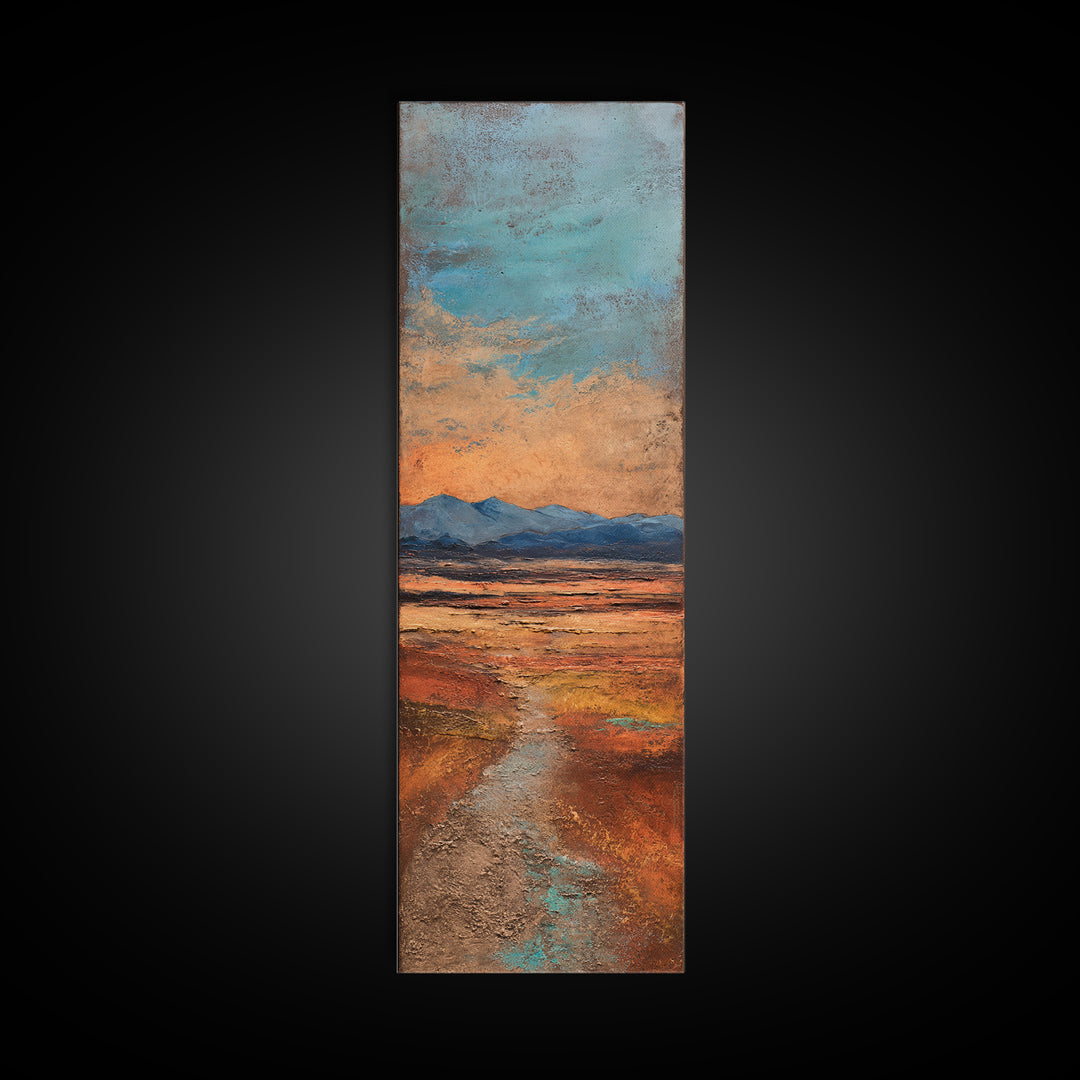 Desert Landscape in Warm Terracotta Tones Framed Canvas Print, Wall Art, Metal Wall Art, Living Room Decor, Oil Painting, WAL-1x3-19