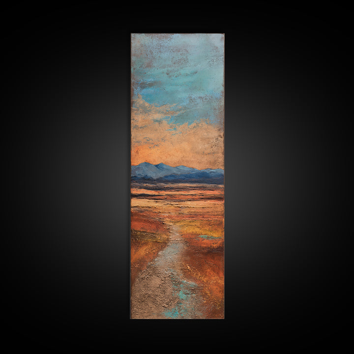 Desert Landscape in Warm Terracotta Tones Framed Canvas Print, Wall Art, Metal Wall Art, Living Room Decor, Oil Painting, WAL-1x3-19