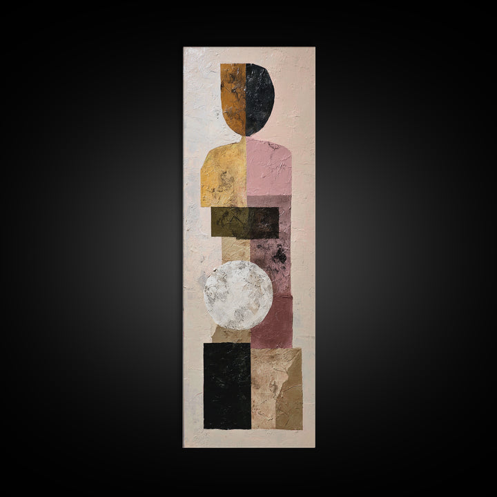 Mid Century Color Block Composition Framed Canvas Print, Wall Art, Art, Living Room Decor, Fine Art, Wall Clock, WAL-1x3-24