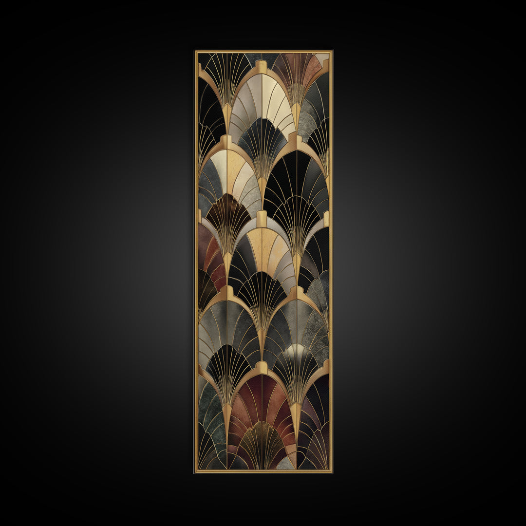 Art Deco Gold Fan Pattern Canvas Print, Wall Art, Painting, Living Room Decor, Fine Art, Wall Hanging, Home Decor Gift, WAL-1x3-32