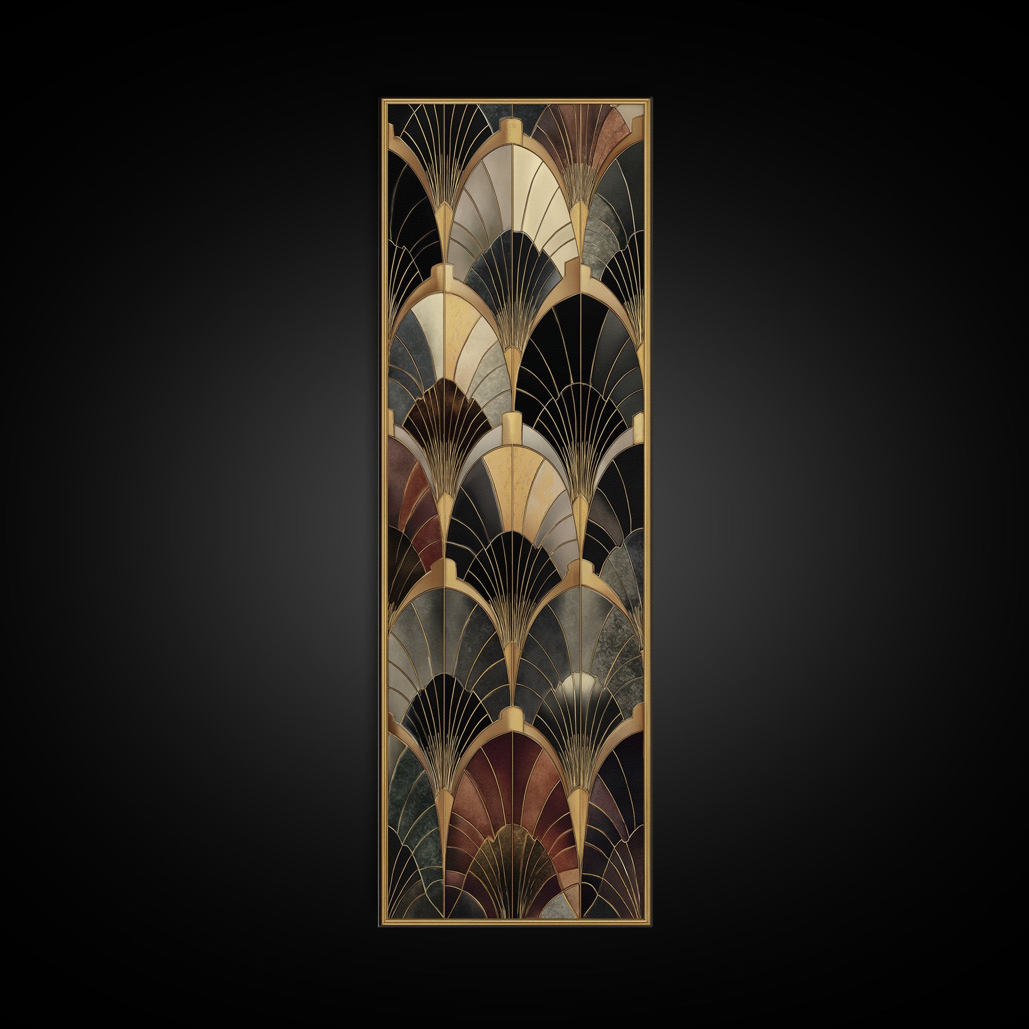 Art Deco Gold Fan Pattern Canvas Print, Wall Art, Painting, Living Room Decor, Fine Art, Wall Hanging, Home Decor Gift, WAL-1x3-32
