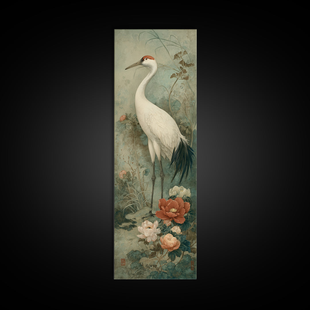 Monochrome Ink Crane Composition Framed Canvas Print, Wall Art, Art Print, Living Room Decor, Fine Art, Wall Hanging, WAL-1x3-36