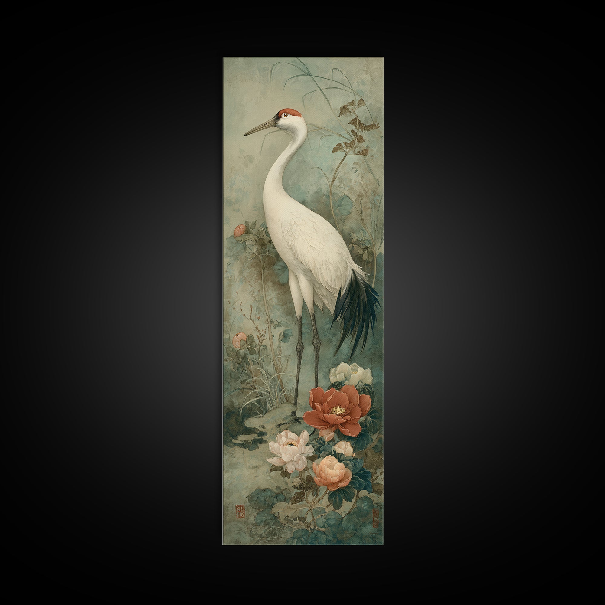 Monochrome Ink Crane Composition Framed Canvas Print, Wall Art, Art Print, Living Room Decor, Fine Art, Wall Hanging, WAL-1x3-36