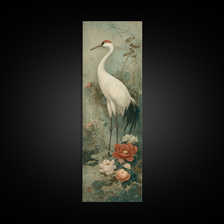 Monochrome Ink Crane Composition Framed Canvas Print, Wall Art, Art Print, Living Room Decor, Fine Art, Wall Hanging, WAL-1x3-36