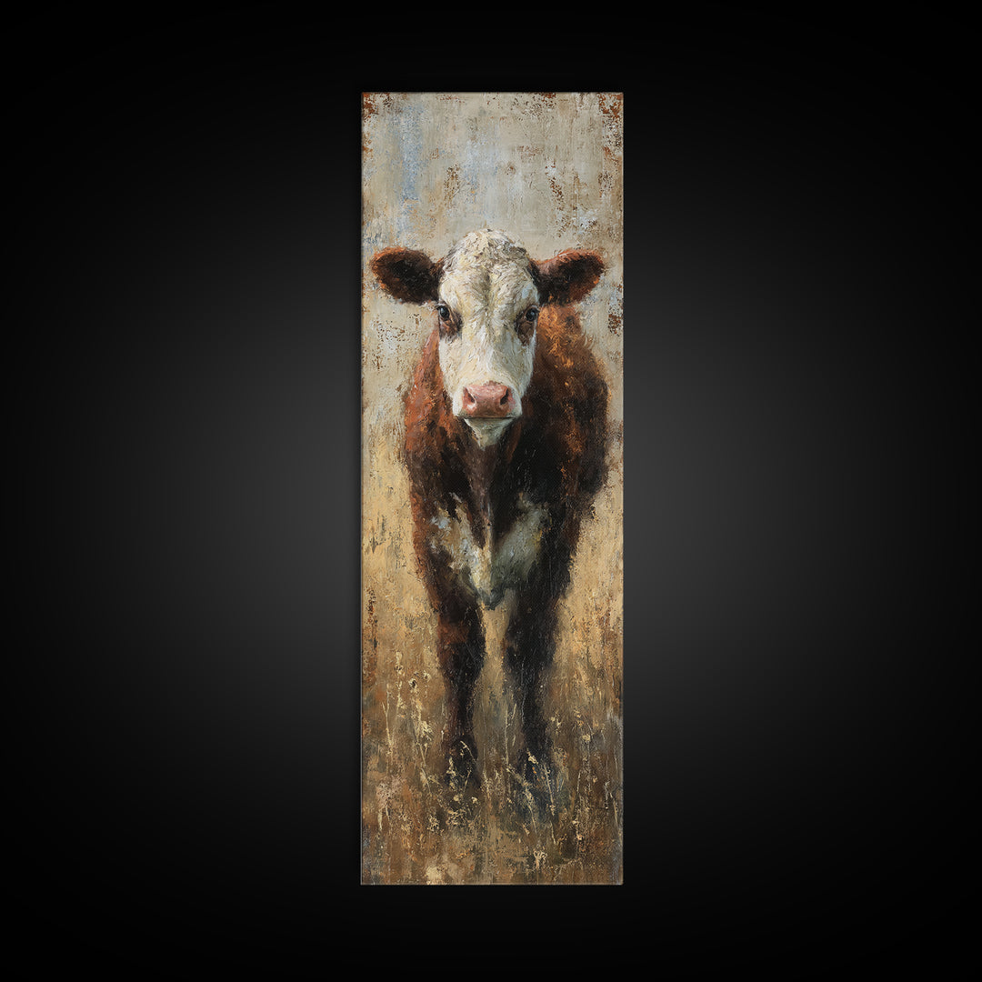 Rustic Farmhouse Cow Portrait Canvas Print, Wall Art, Framed Wall Art, Living Room Decor, Fine Art, Fine Art Print, WAL-1x3-55