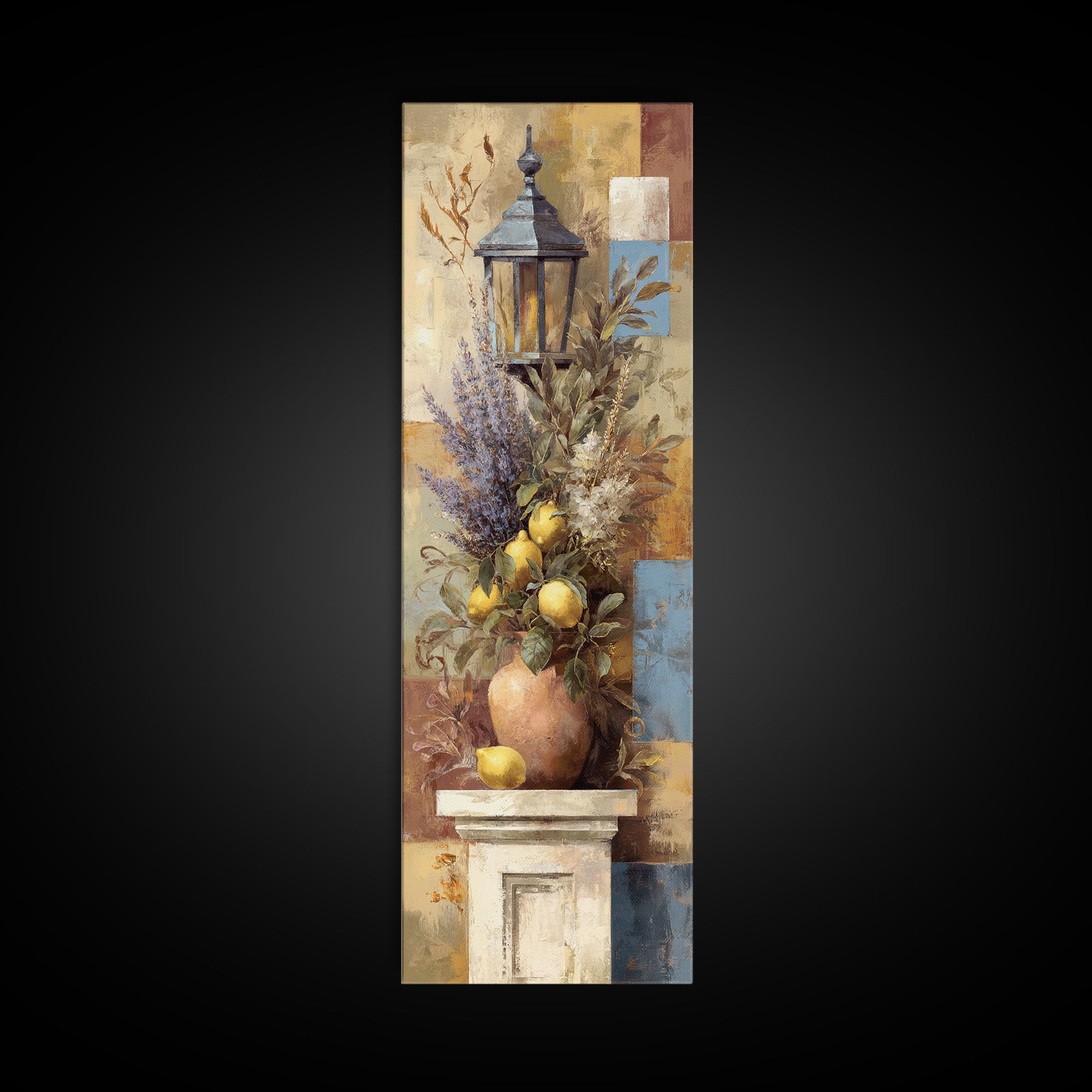 Mediterranean Lemon Branch Still Life Framed Canvas Print, Wall Art, Abstract Wall Art, Living Room Decor, Fine Art, WAL-1x3-58