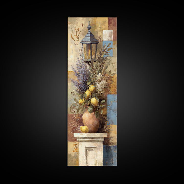 Mediterranean Lemon Branch Still Life Framed Canvas Print, Wall Art, Abstract Wall Art, Living Room Decor, Fine Art, WAL-1x3-58