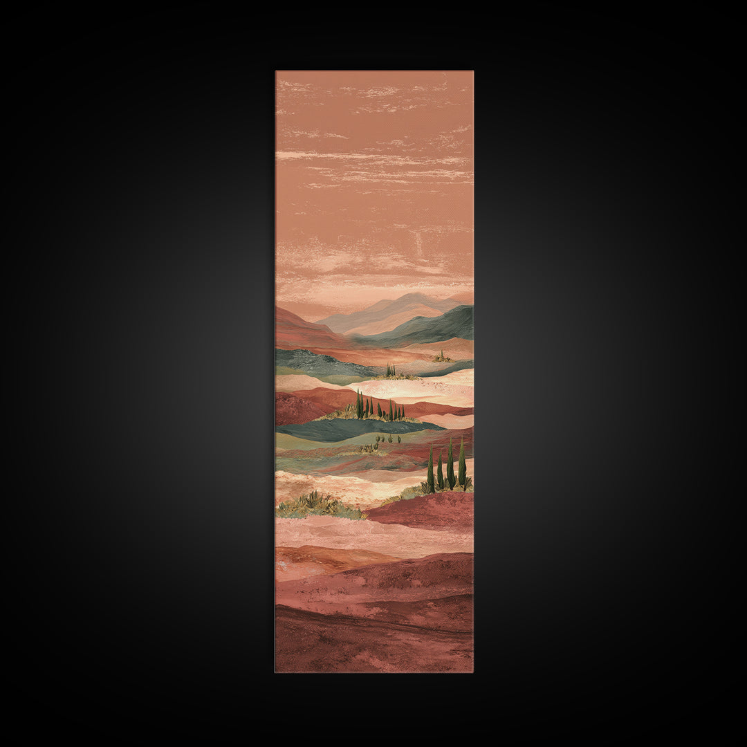 Desert Landscape in Warm Terracotta Tones Canvas Print, Wall Art, Abstract Wall Art, Living Room Decor, Watercolor Art, WAL-1x3-67