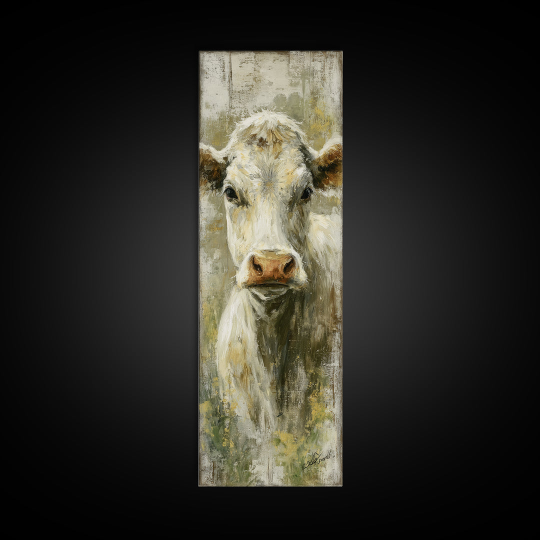 Rustic Farmhouse Cow Portrait Canvas Print, Wall Art, Canvas, Living Room Decor, Oil Painting, Canvas Wall Art, WAL-1x3-7
