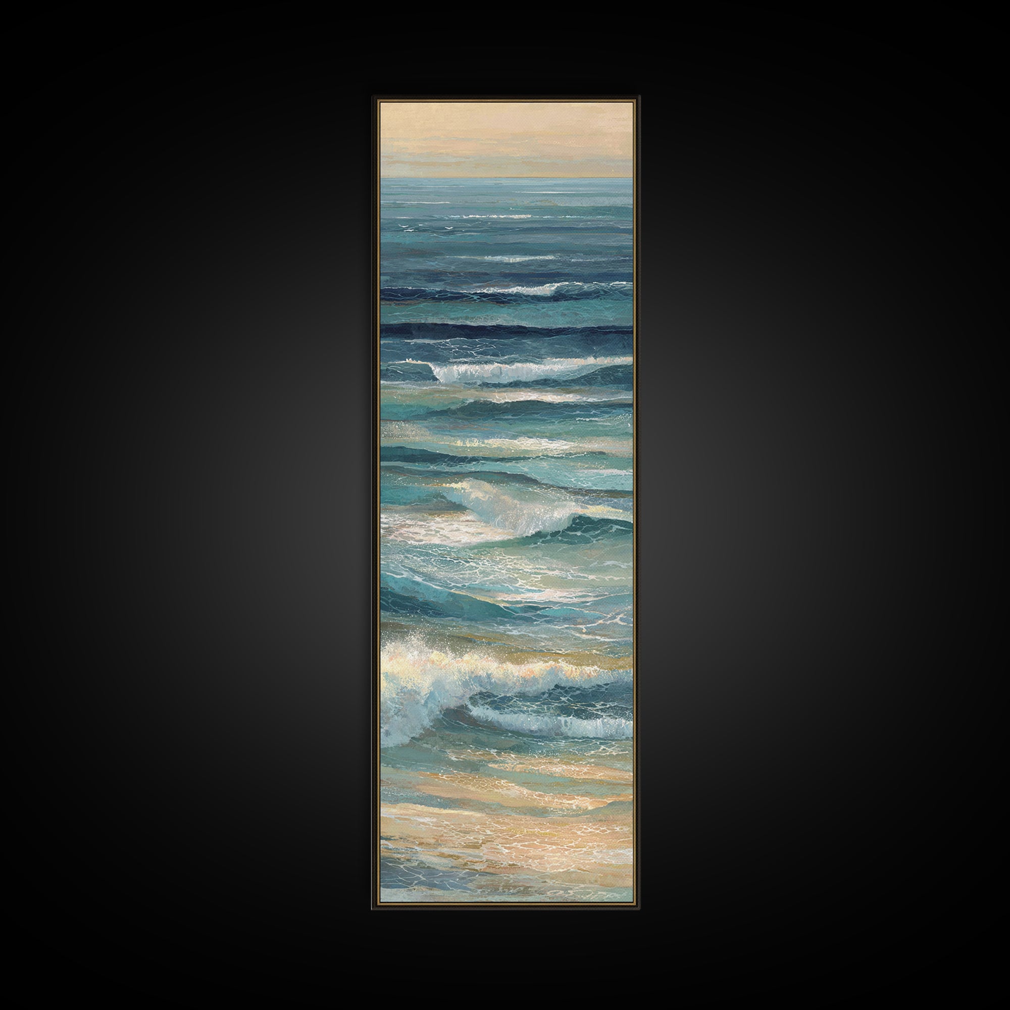 Coastal Aerial Water Study Framed Canvas Print, Wall Art, Gallery Decor, Living Room Decor, Fine Art, Home Decor, WAL-1x3-71