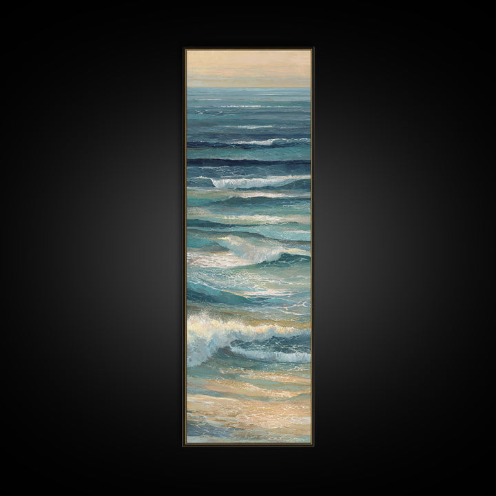 Coastal Aerial Water Study Framed Canvas Print, Wall Art, Gallery Decor, Living Room Decor, Fine Art, Home Decor, WAL-1x3-71