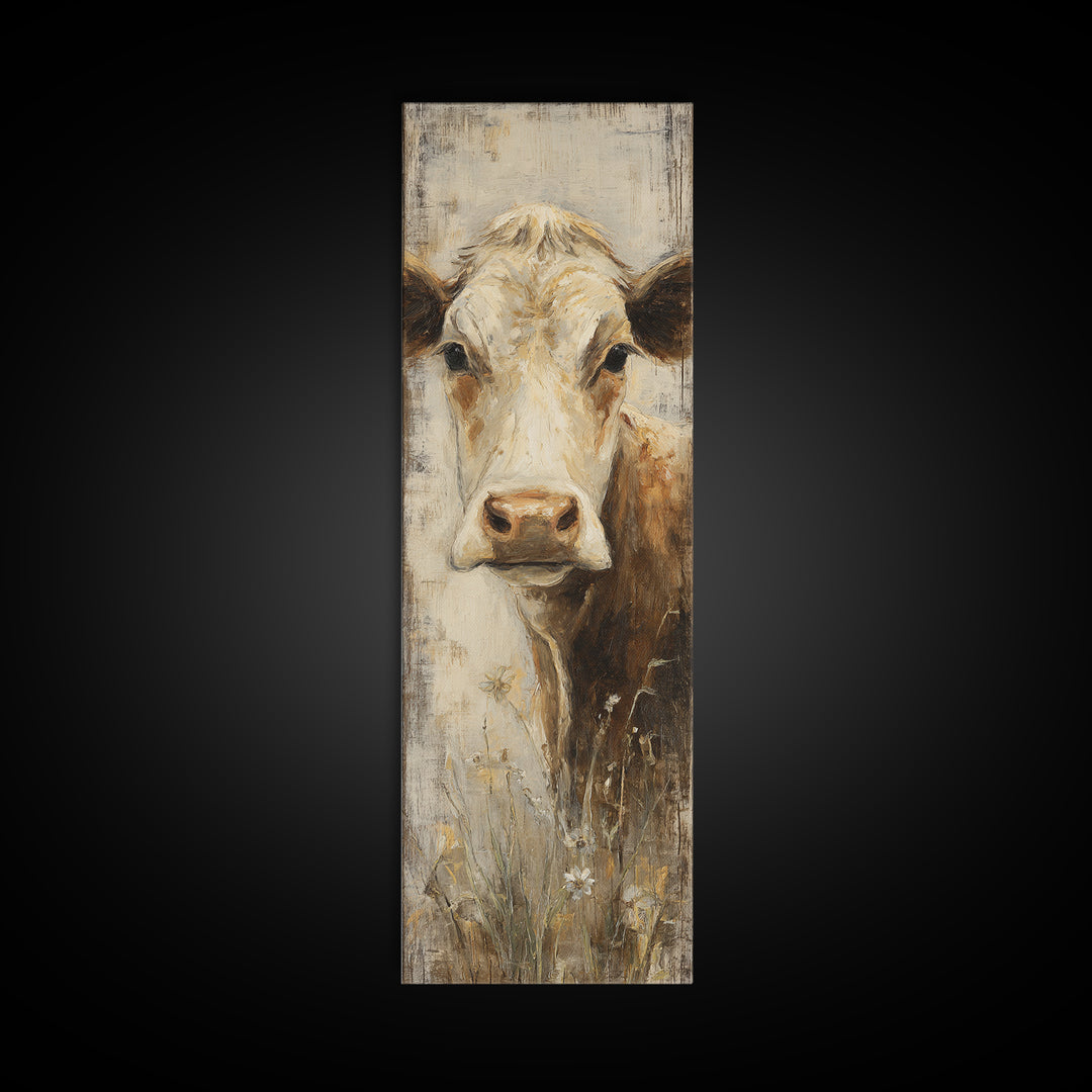 Rustic Farmhouse Cow Portrait Framed Canvas Print, Wall Art, Prints Wall Art, Living Room Decor, Fine Art, Textured Painting, WAL-1x3-79