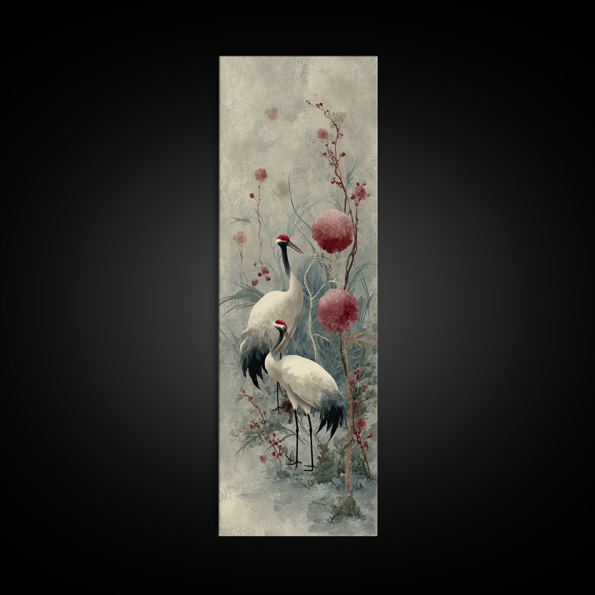 Monochrome Ink Crane Composition Framed Canvas Print, Wall Art, Art Deco, Living Room Decor, Fine Art, Abstract Wall Art, WAL-1x3-84