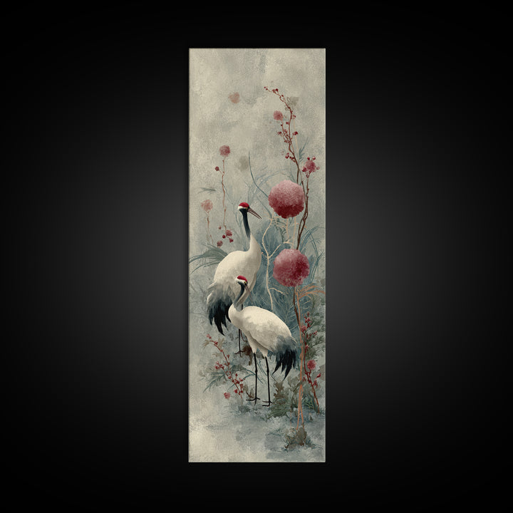 Monochrome Ink Crane Composition Framed Canvas Print, Wall Art, Art Deco, Living Room Decor, Fine Art, Abstract Wall Art, WAL-1x3-84