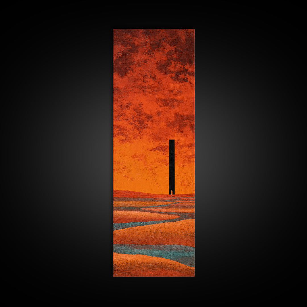 Desert Landscape in Warm Terracotta Tones Framed Canvas Print, Wall Art, Boho Decor, Living Room Decor, Fine Art, WAL-1x3-91