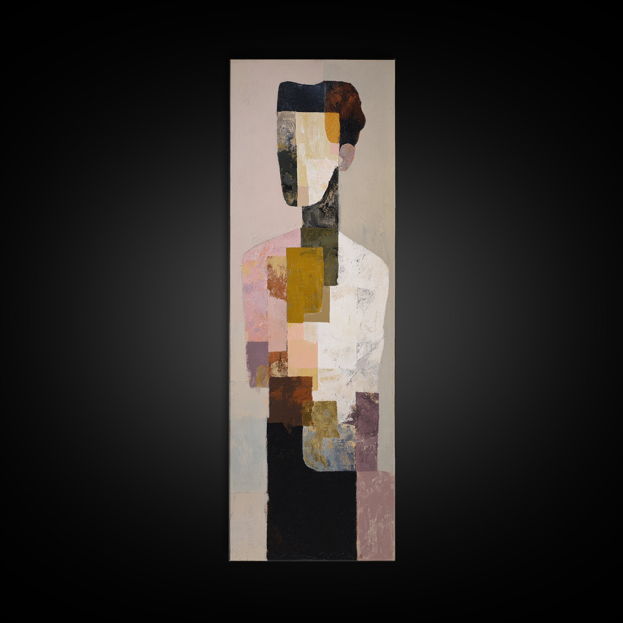Mid Century Color Block Composition Framed Canvas Print, Wall Art, Wood Wall Art, Living Room Decor, Abstract Art, WAL-1x3-96
