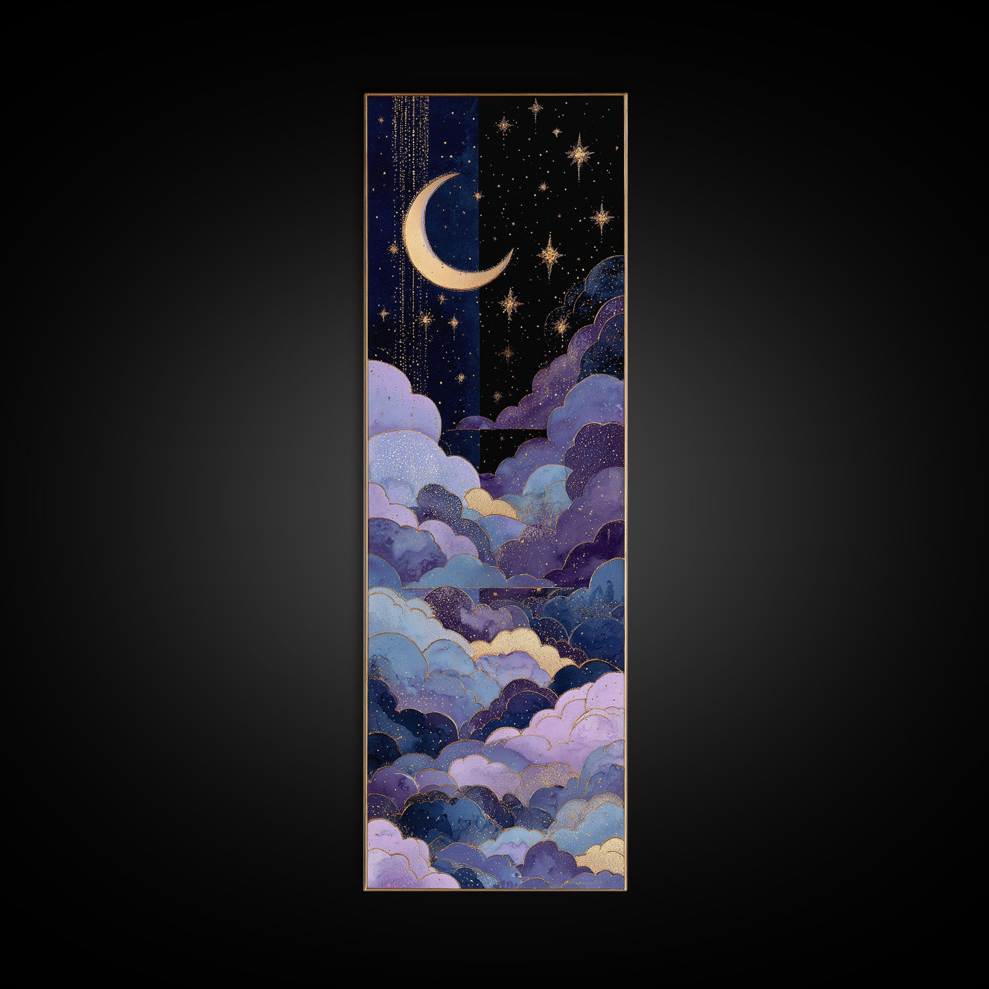 Celestial Moon and Stars Artwork Canvas Print, Wall Art, Textured Painting, Living Room Decor, Fine Art, Wall Hangings, WAL-1x3-98
