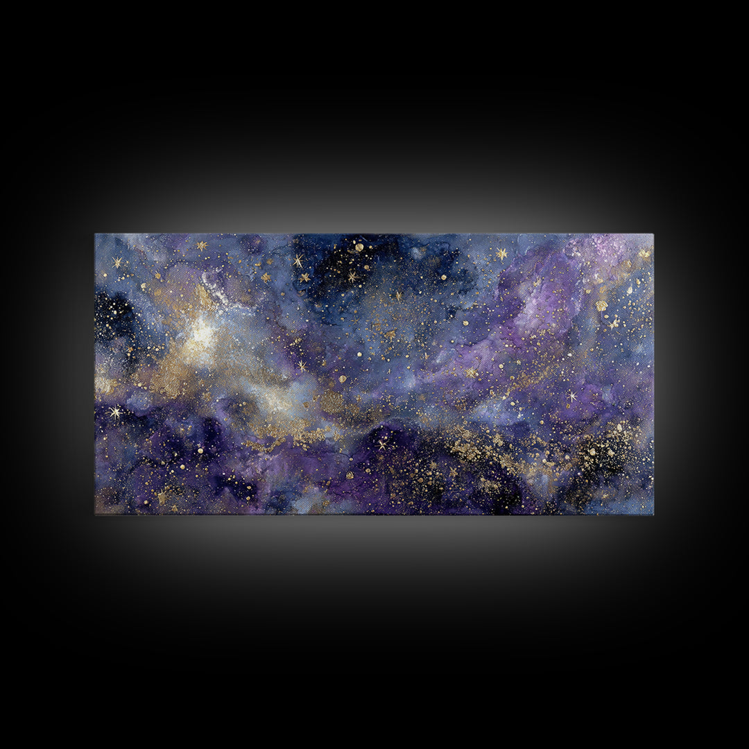 Celestial Moon and Stars Artwork Framed Canvas Print, Wall Art, Contemporary Art, Living Room Decor, Fine Art, WAL-2x1-10