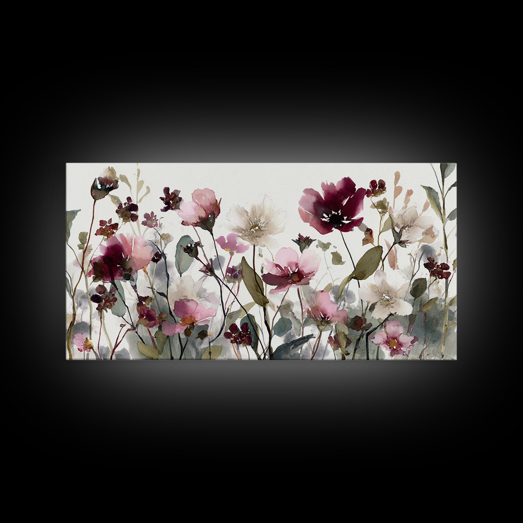 Impressionist Meadow of Wildflowers Framed Canvas Print, Wall Art, Painting, Living Room Decor, Watercolor Art, WAL-2x1-13