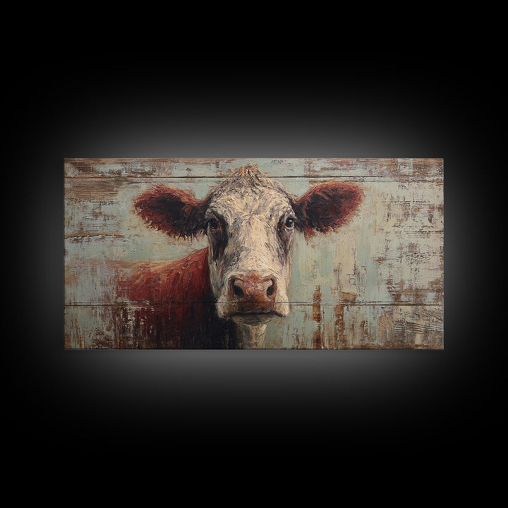 Rustic Farmhouse Cow Portrait Framed Canvas Print, Wall Art, Home Decor, Living Room Decor, Fine Art, Digital Wall Art, WAL-2x1-15