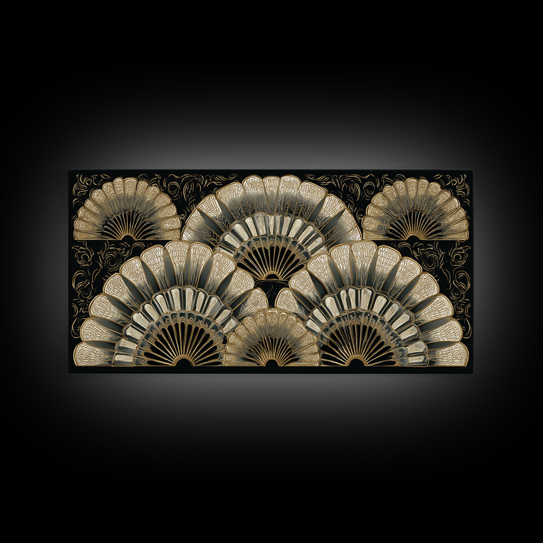 Art Deco Gold Fan Pattern Framed Canvas Print, Wall Art, Fine Art Print, Living Room Decor, Fine Art, Wall Decor, WAL-2x1-16