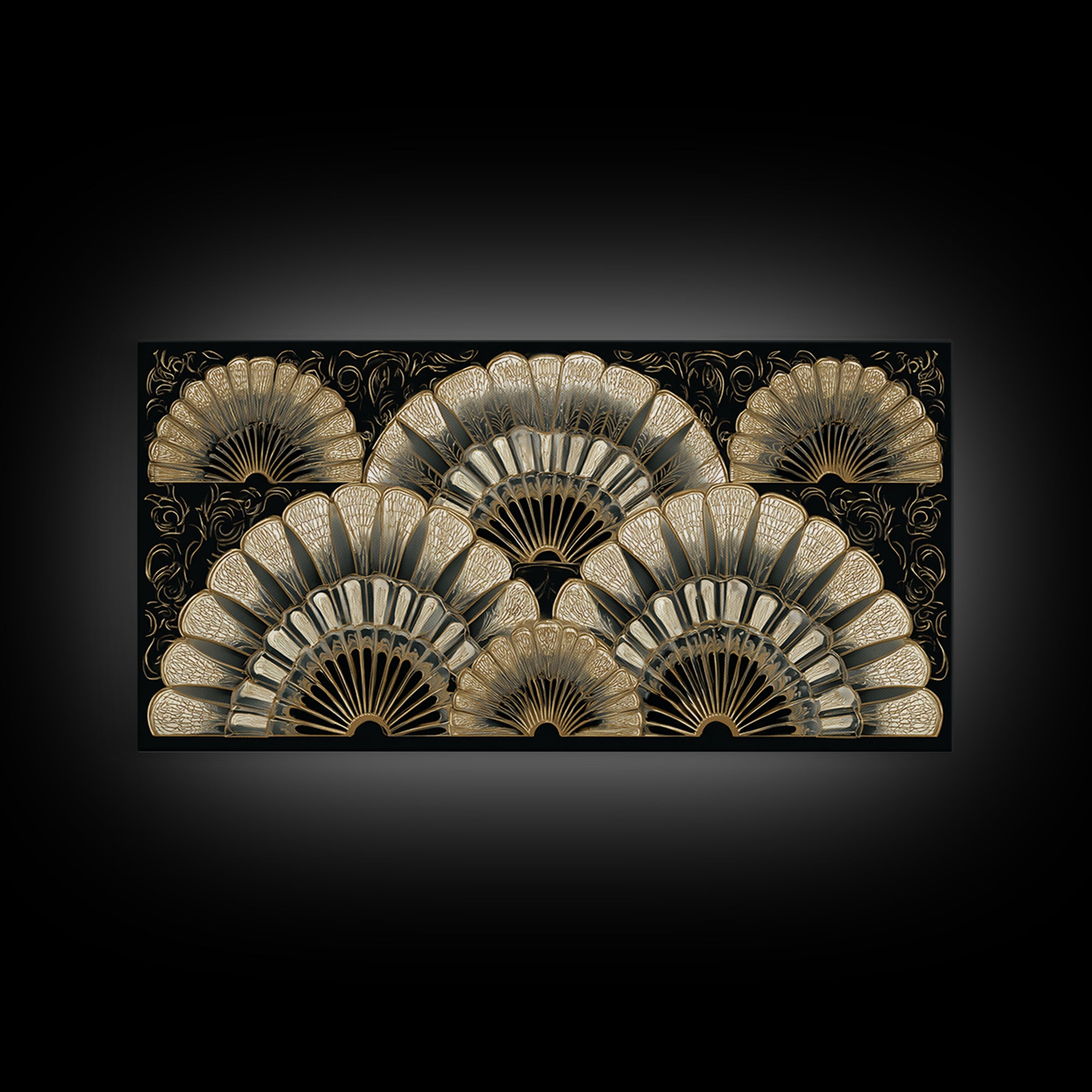 Art Deco Gold Fan Pattern Framed Canvas Print, Wall Art, Fine Art Print, Living Room Decor, Fine Art, Wall Decor, WAL-2x1-16