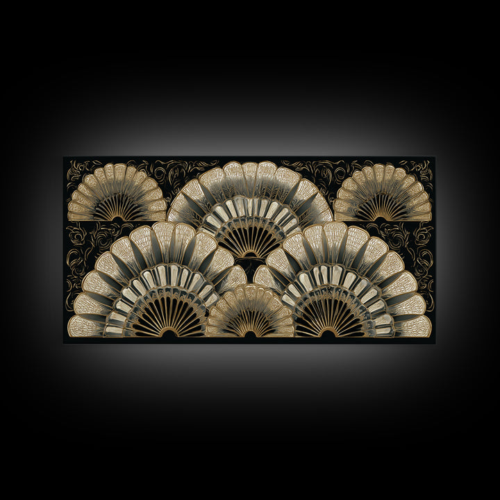 Art Deco Gold Fan Pattern Framed Canvas Print, Wall Art, Fine Art Print, Living Room Decor, Fine Art, Wall Decor, WAL-2x1-16