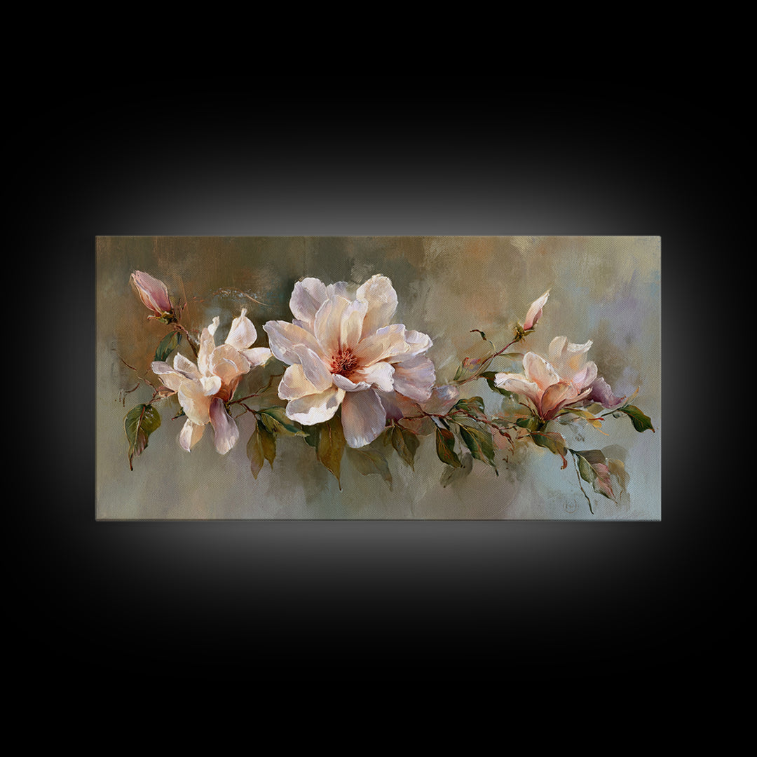 Soft Floral Oil Painting Framed Canvas Print, Wall Art, Printable Wall Art, Living Room Decor, Oil Painting, WAL-2x1-25