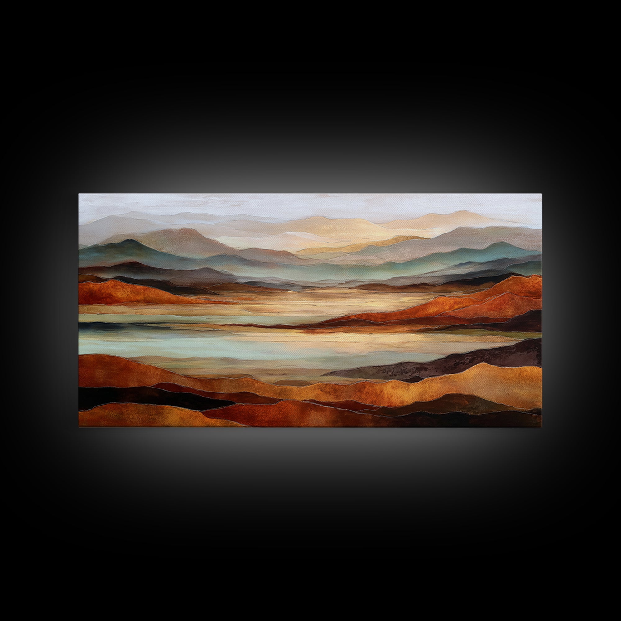 Desert Landscape in Warm Terracotta Tones Framed Canvas Print, Wall Art, Boho Decor, Living Room Decor, Fine Art, WAL-2x1-27