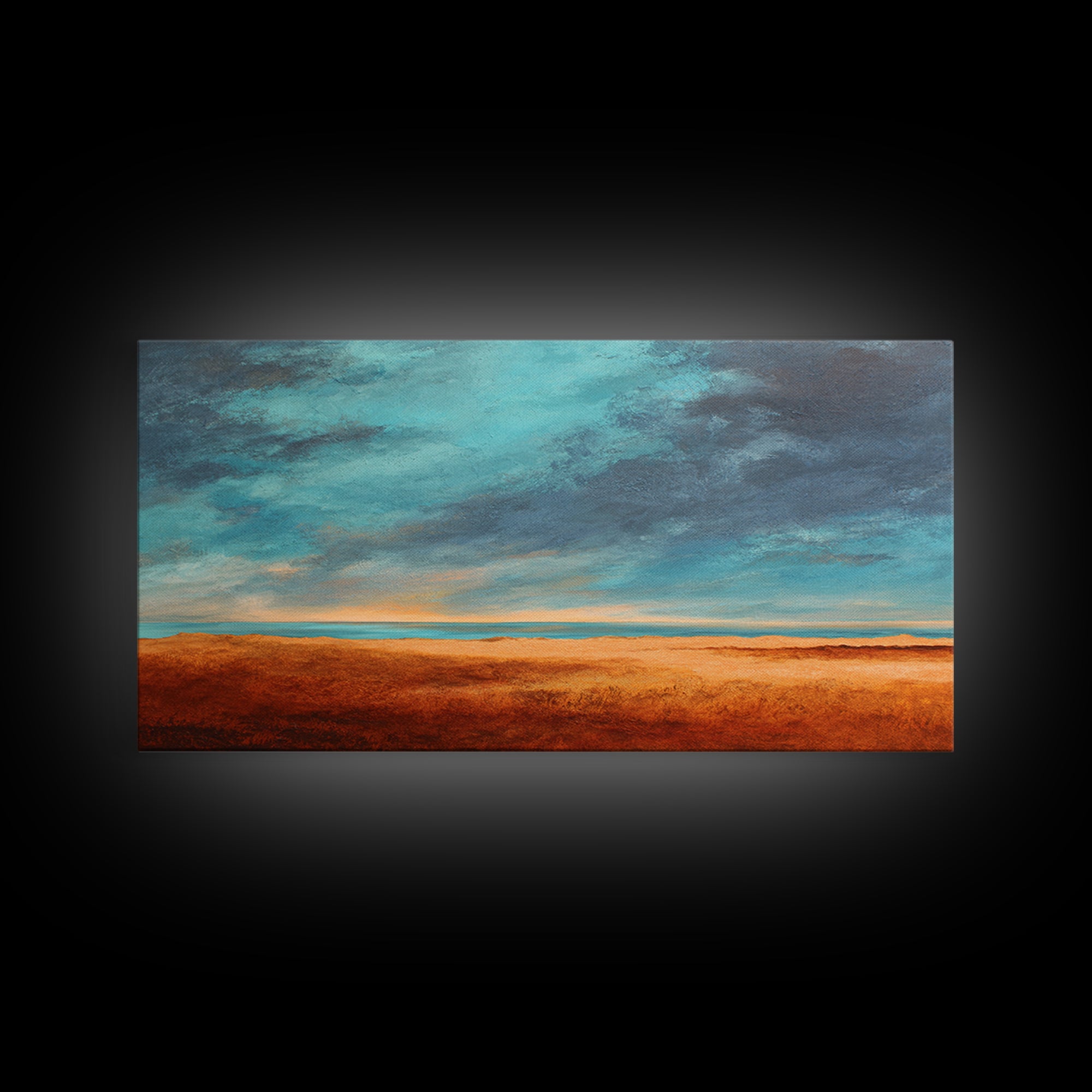 Desert Landscape in Warm Terracotta Tones Framed Canvas Print, Wall Art, Metal Wall Art, Living Room Decor, Oil Painting, WAL-2x1-3