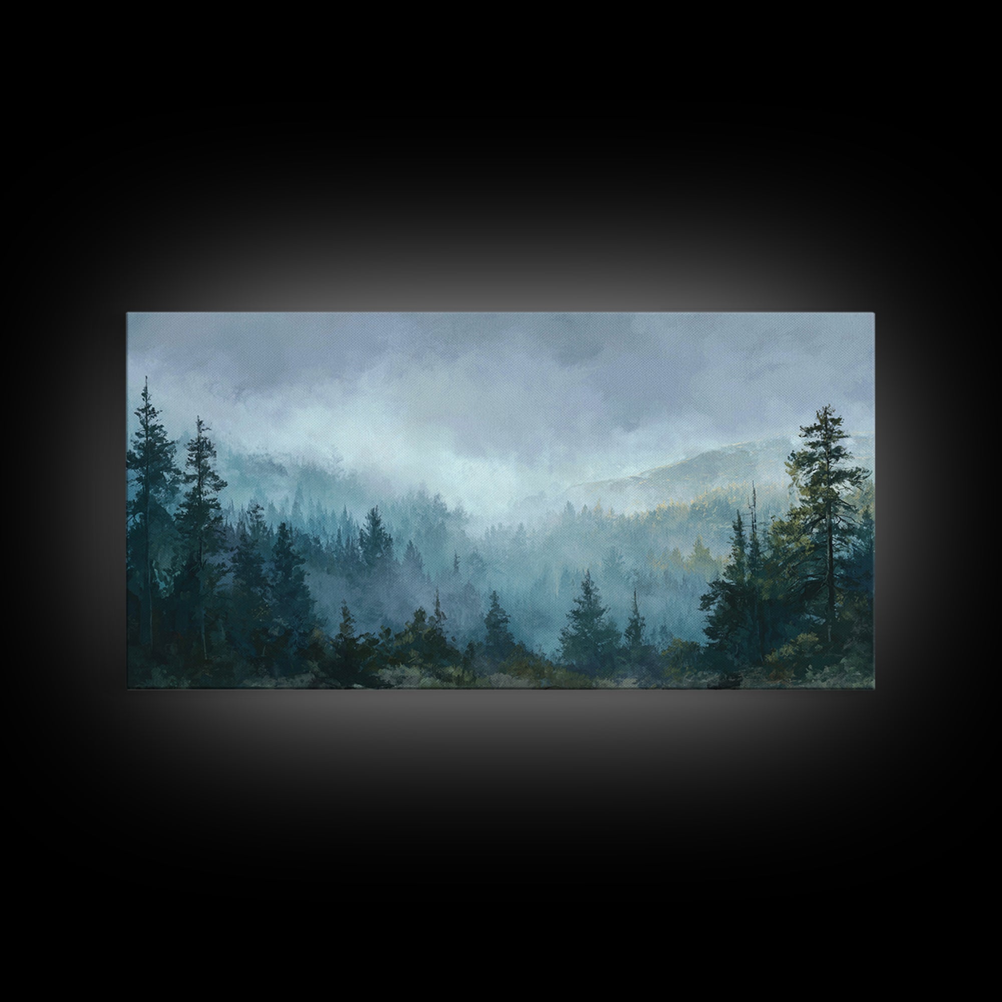 Moody Forest Landscape Framed Canvas Print, Wall Art, Minimalist Decor, Living Room Decor, Oil Painting, Wall Art Prints, WAL-2x1-30