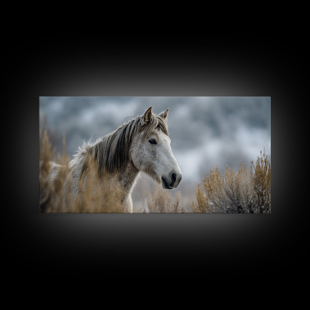 Wild Horse Portrait Framed Canvas Print, Wall Art, Wall Decor, Living Room Decor, Fine Art, Large Wall Art, Art Deco, WAL-2x1-33