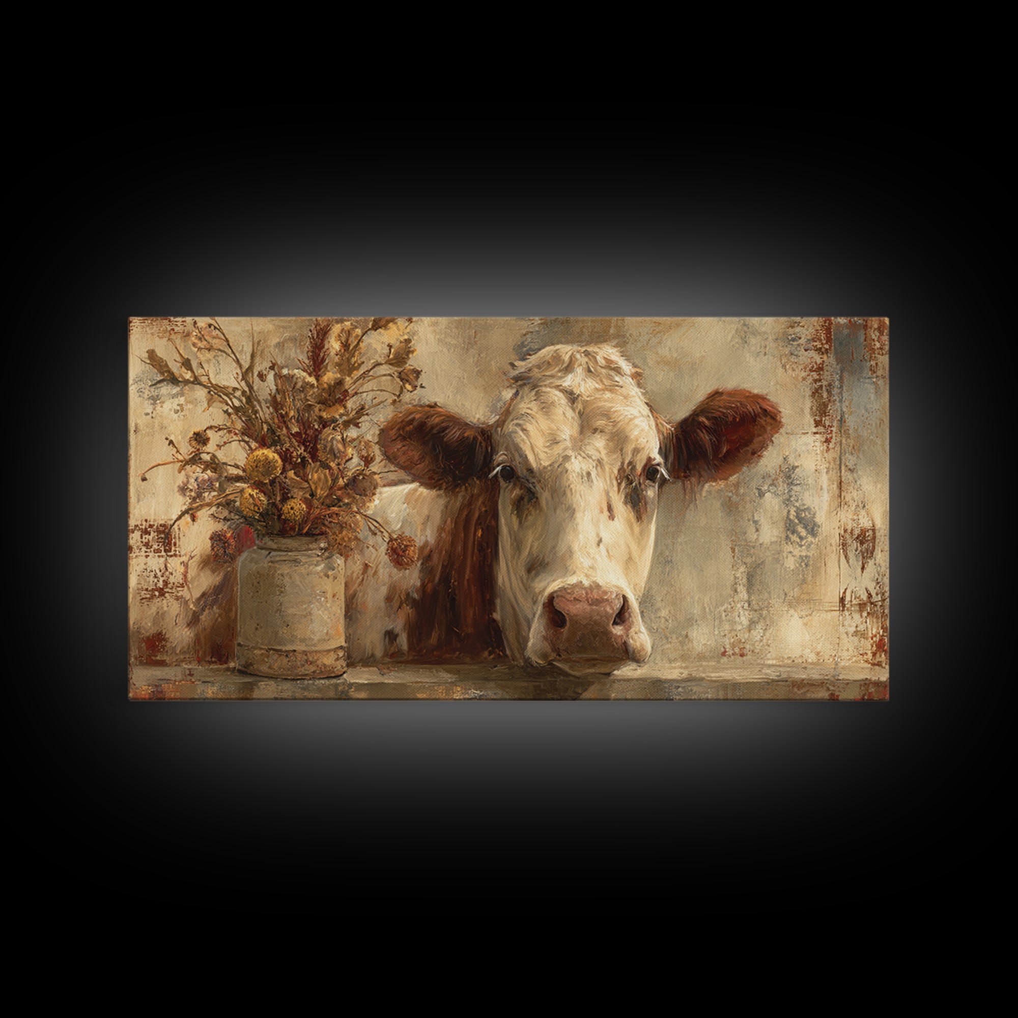 Rustic Farmhouse Cow Portrait Canvas Print, Wall Art, Heart, Living Room Decor, Fine Art, Home Decor Gift, Original Art, WAL-2x1-39