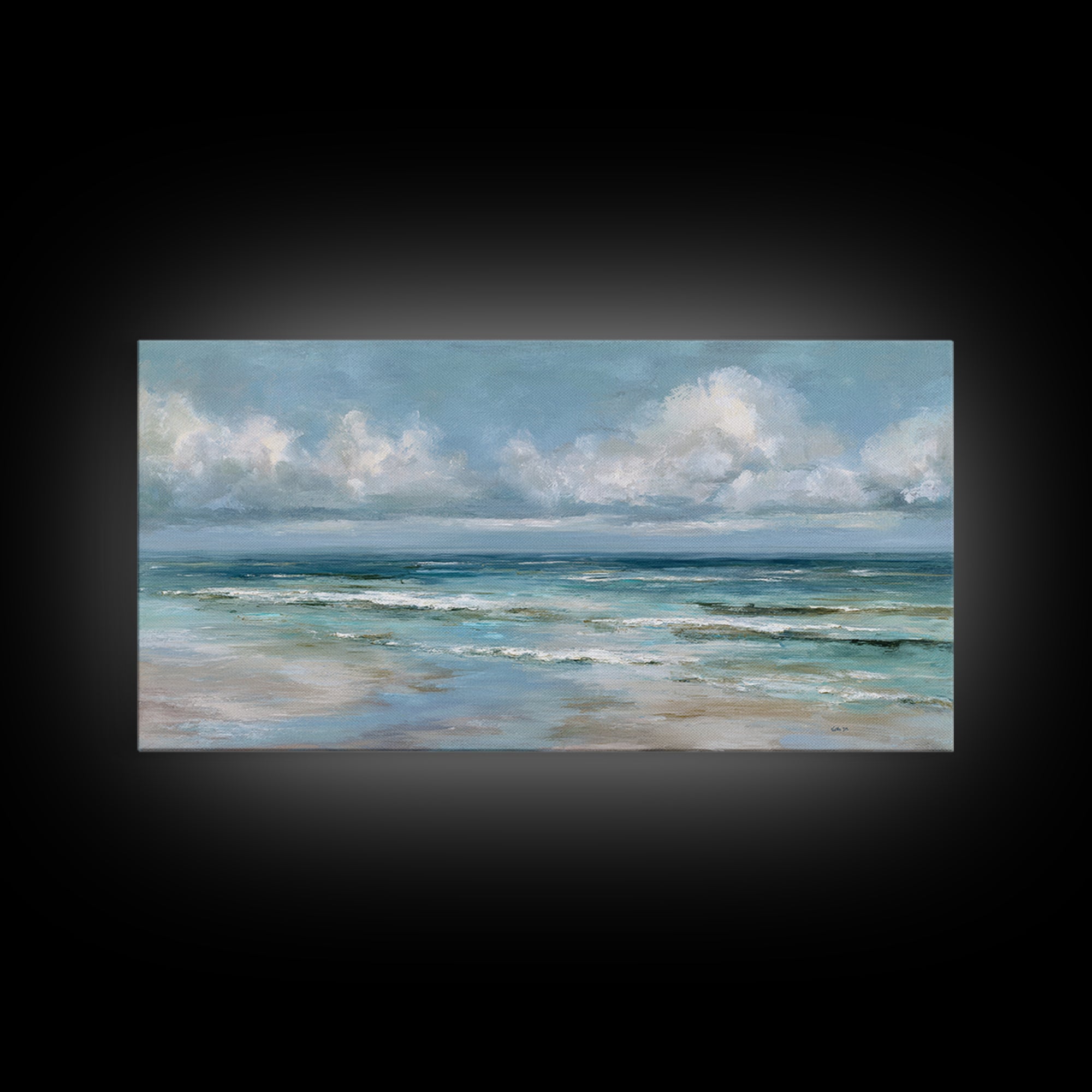 Classic Seascape with Dramatic Clouds Canvas Print, Wall Art, Wall Art for Mom, Living Room Decor, Oil Painting, WAL-2x1-47