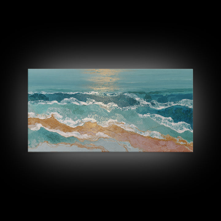 Coastal Aerial Water Study Framed Canvas Print, Wall Art, Large Wall Art, Living Room Decor, Fine Art, Abstract Wall Art, WAL-2x1-55