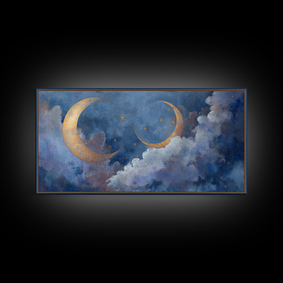 Celestial Moon and Stars Artwork Canvas Print, Wall Art, Painting, Living Room Decor, Fine Art, Art Deco, Wall Hanging, WAL-2x1-58