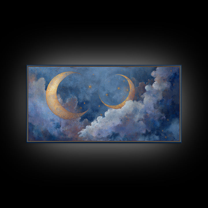 Celestial Moon and Stars Artwork Canvas Print, Wall Art, Painting, Living Room Decor, Fine Art, Art Deco, Wall Hanging, WAL-2x1-58