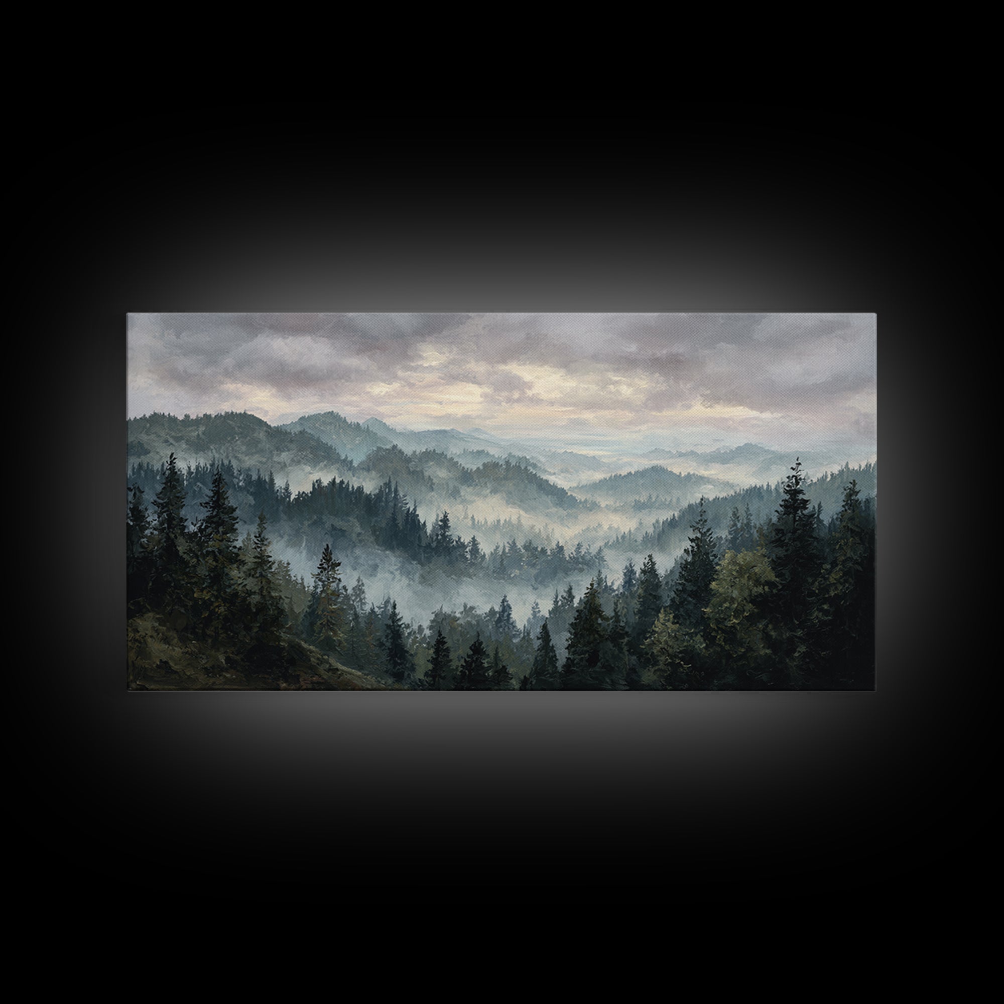 Moody Forest Landscape Framed Canvas Print, Wall Art, Minimalist Decor, Living Room Decor, Oil Painting, Wall Art Prints, WAL-2x1-6