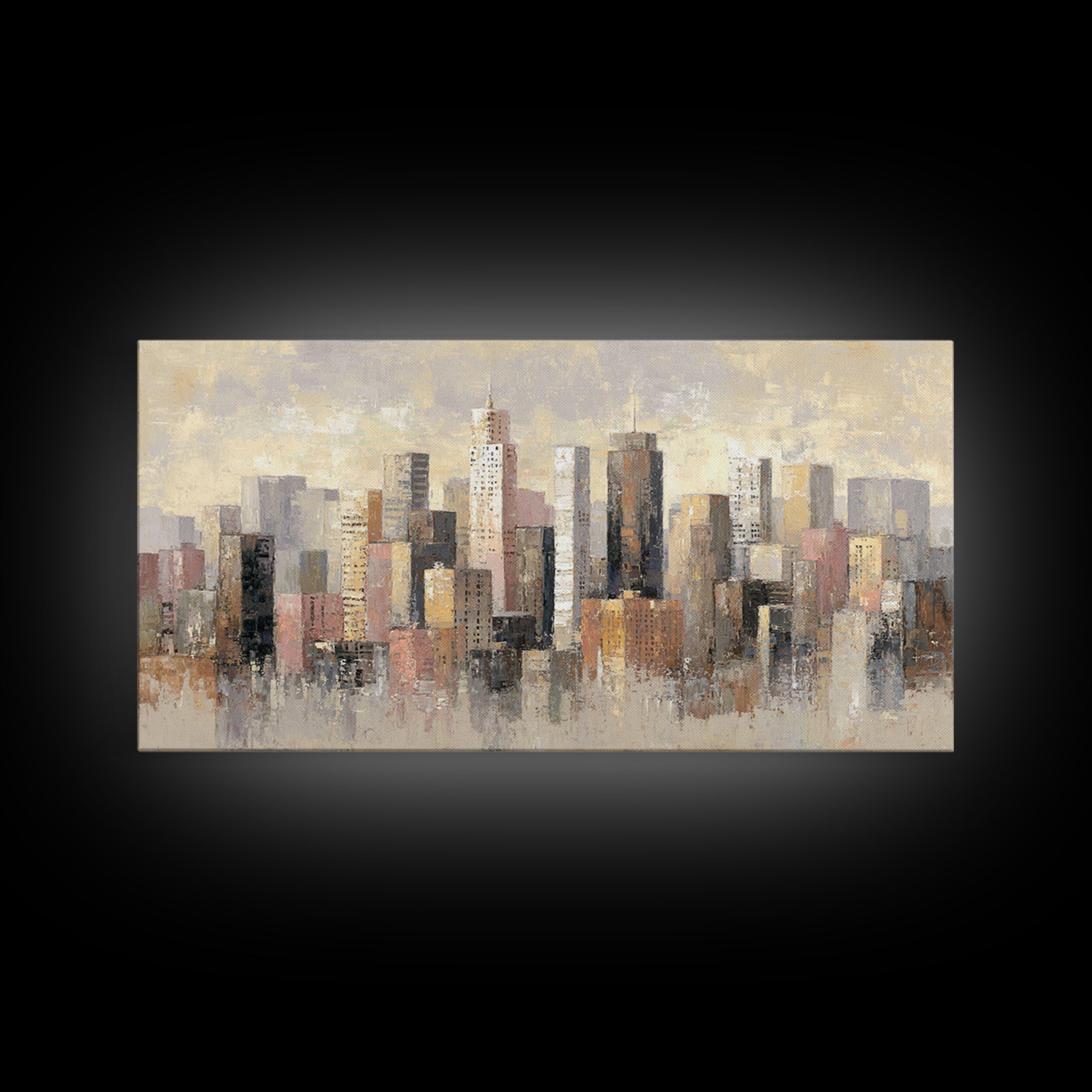 Urban Skyline in Muted Evening Color Canvas Print, Wall Art, Living Room Decor, Abstract Art, Metal Wall Art, WAL-2x1-62